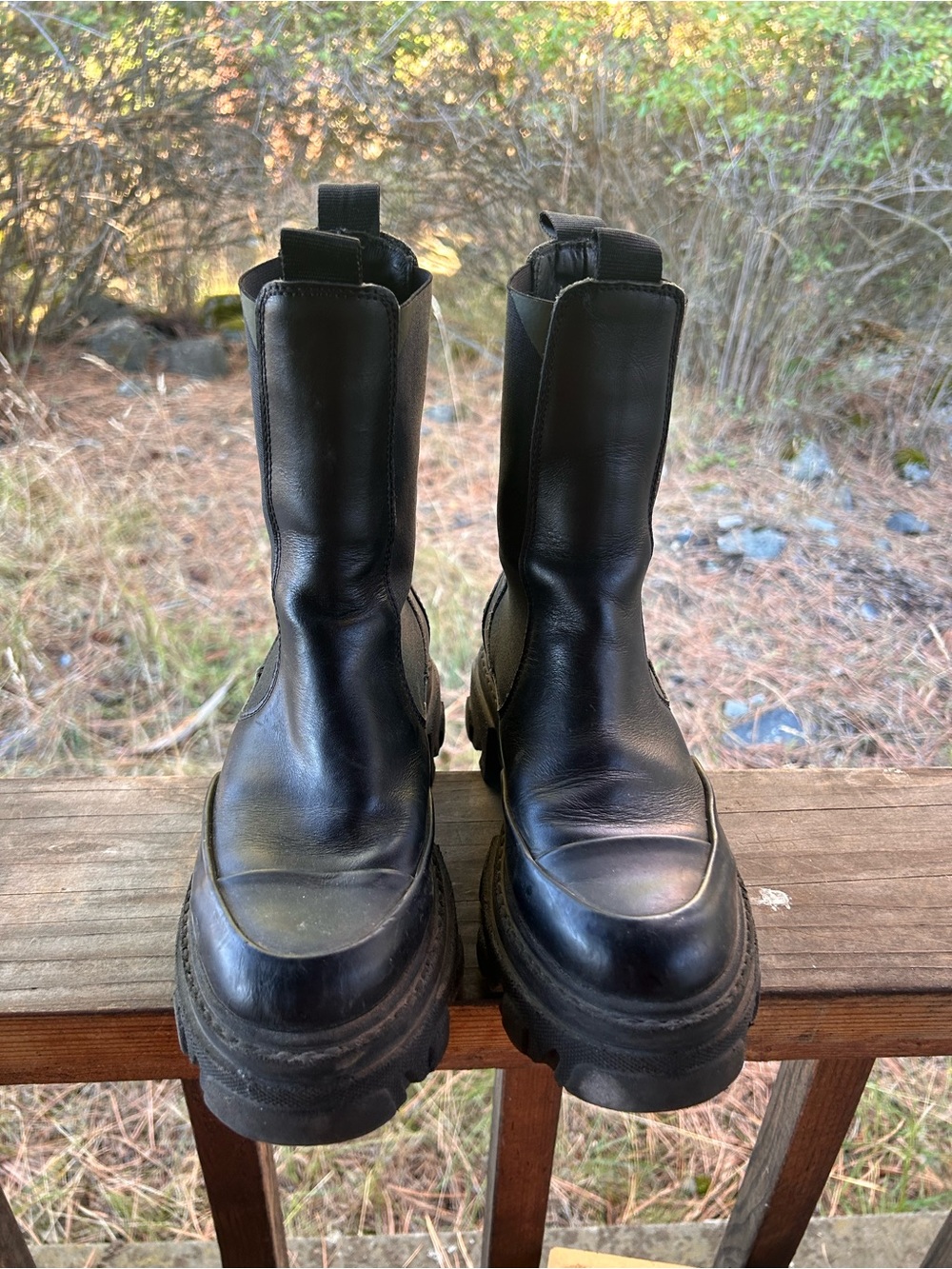 Ganni Black Leather Platform Combat Boots